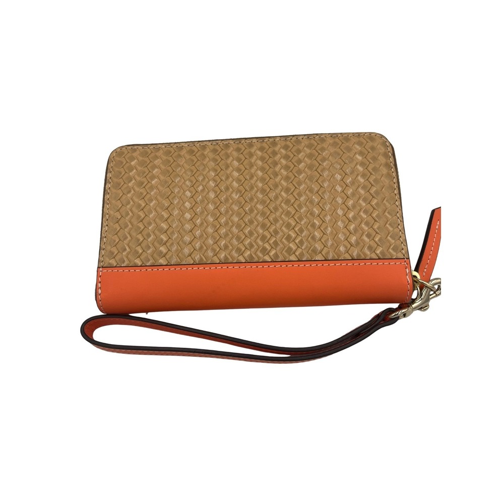 Dooney & Bourke Woven Tan Orange Leather Zip Around Wristlet Wallet Large 4Z7NRR - Picture 2 of 6